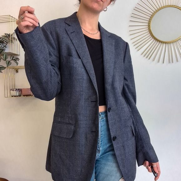 M.J. Bale wool blazer / suit jacket, navy and charcoal checked / plaid, 42R - Picture 7 of 17